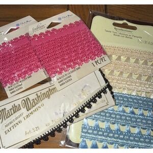 Lot of Vintage Sewing Trim for Crafts Dolls Lace Tassle Trim Elastic Pink Blue